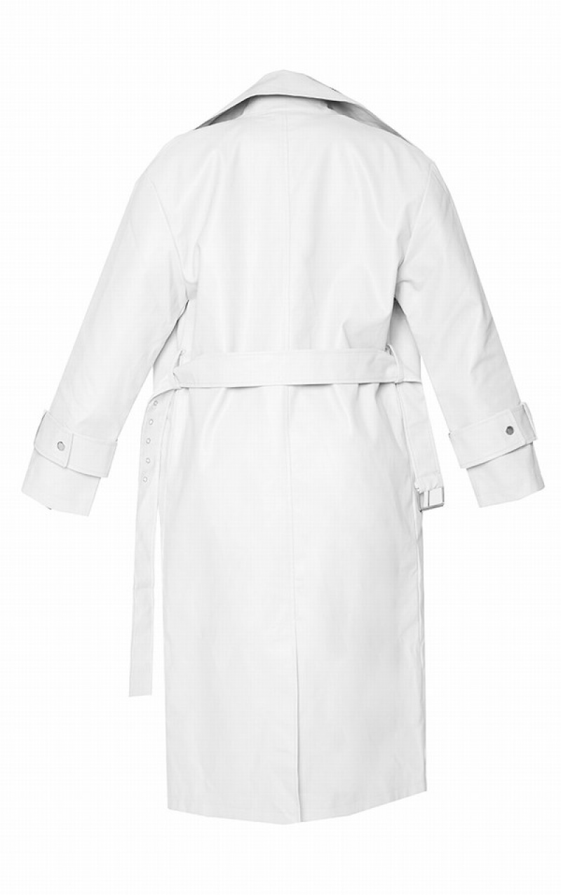 Paltoane Pretty Little Thing Petite Stone Faux Piele Sleeve Detail Trench Gri | EBIG87320