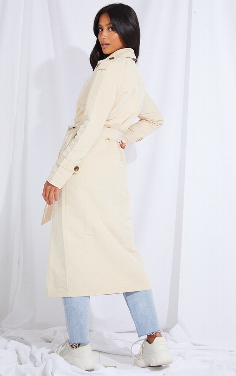 Paltoane Pretty Little Thing Petite Stone Oversized Trench Gri | AYOC18502