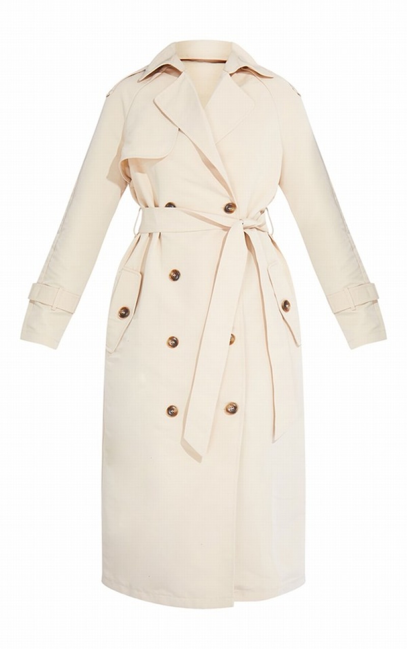 Paltoane Pretty Little Thing Petite Stone Oversized Trench Gri | AYOC18502