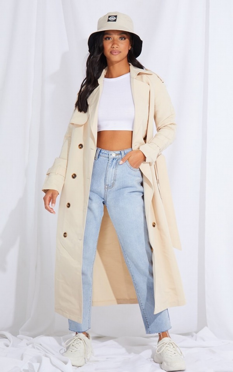 Paltoane Pretty Little Thing Petite Stone Oversized Trench Gri | AYOC18502