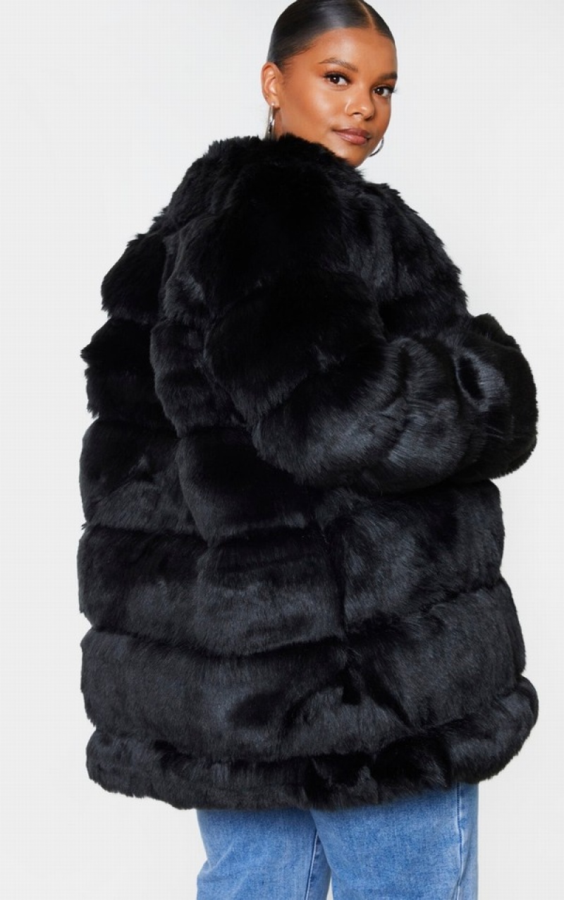 Paltoane Pretty Little Thing Plus Faux Fur Bubble Negrii | HXQG92403