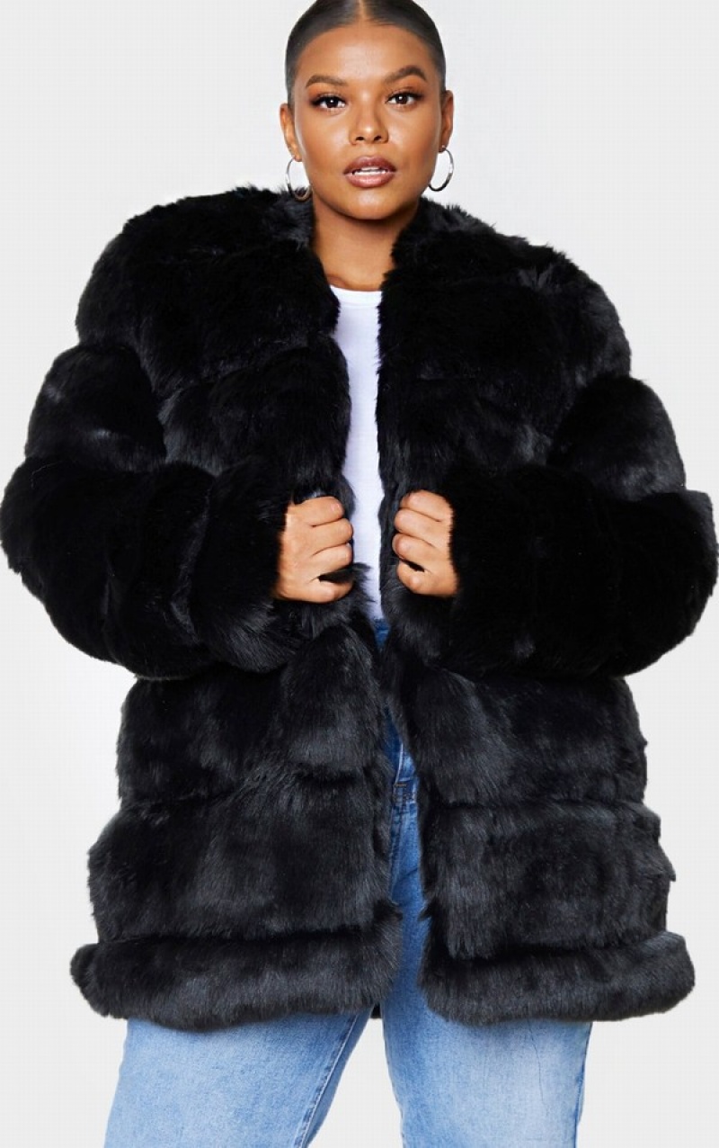 Paltoane Pretty Little Thing Plus Faux Fur Bubble Negrii | HXQG92403