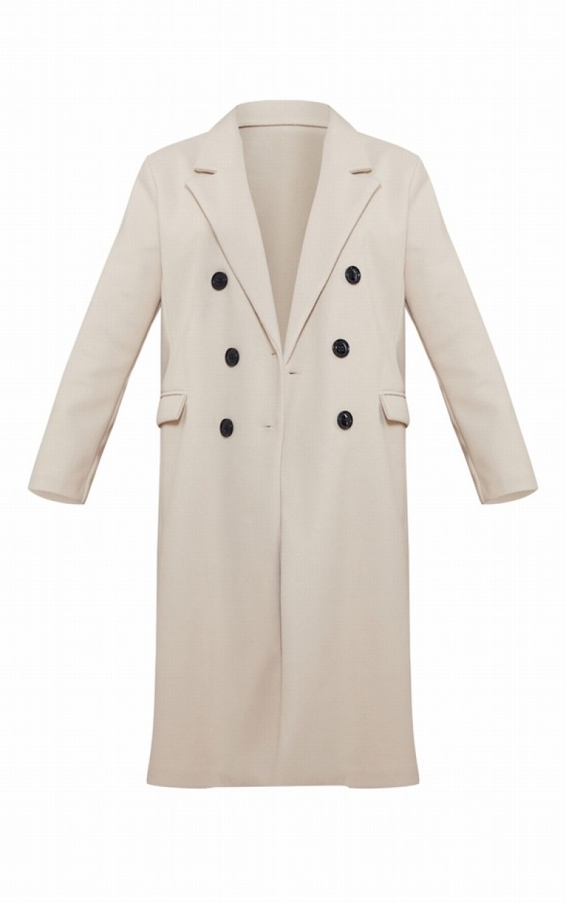 Paltoane Pretty Little Thing Stone Double Breasted Lână Look Overcoat Gri | WOBI60987
