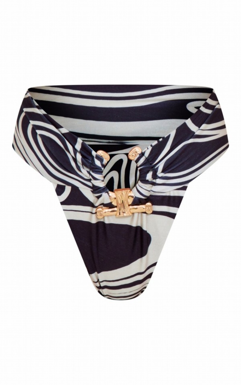 Pantaloni De Bikini Pretty Little Thing Monochrome Swirl Print HammeTrim Negrii | YOAR40892