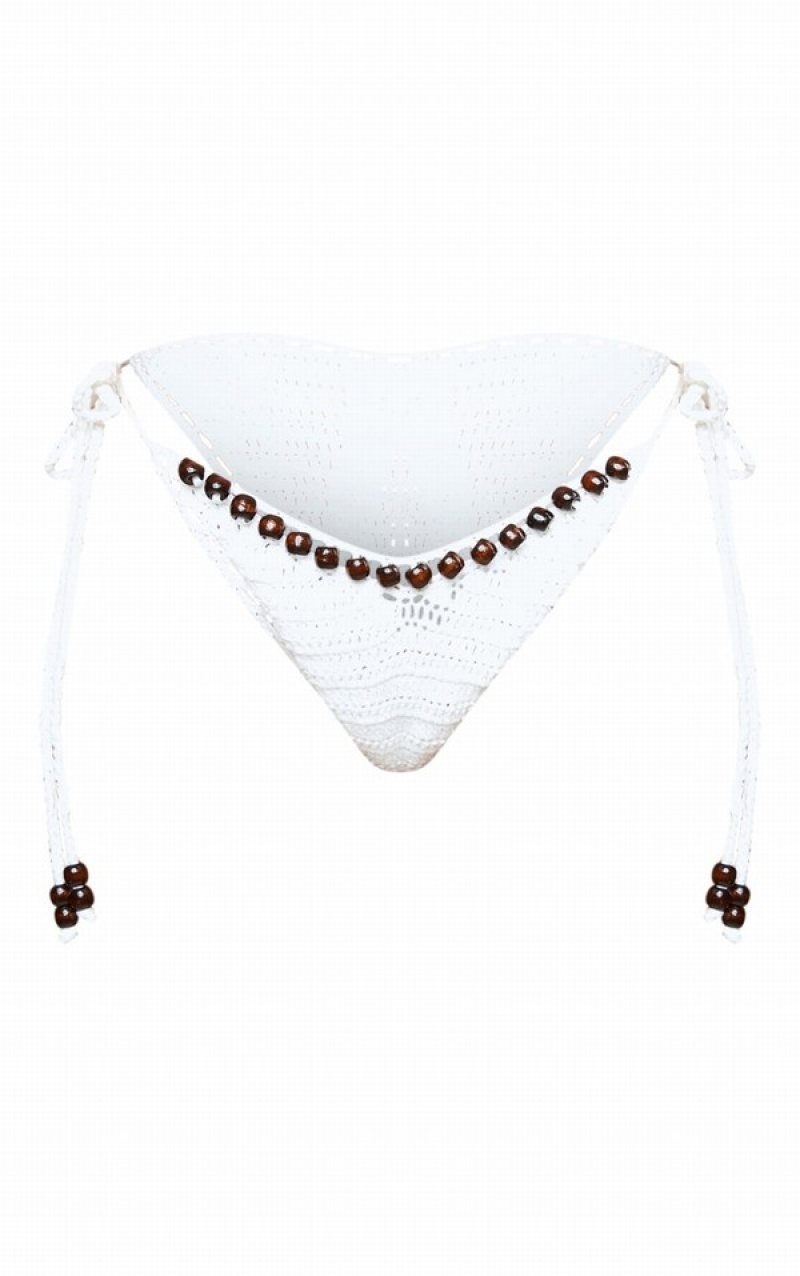 Pantaloni De Bikini Pretty Little Thing Crochet Beaded Tie Side Albi | NSEU14309