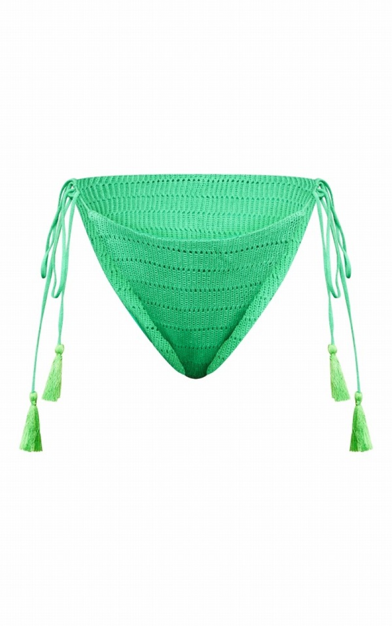 Pantaloni De Bikini Pretty Little Thing Crochet Tassel Detail Tie Side Verzi | UOKQ29817