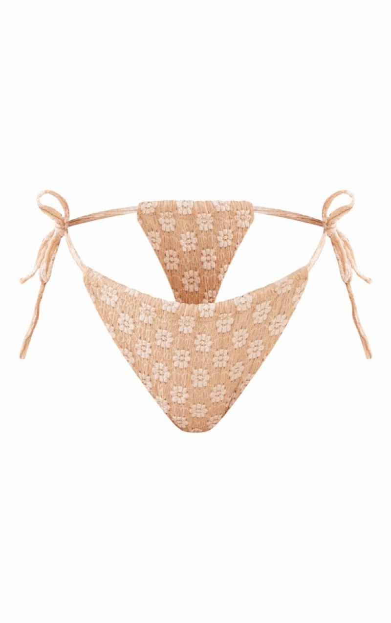 Pantaloni De Bikini Pretty Little Thing TextuFlower Print Tie Side Albi | QZLU97821