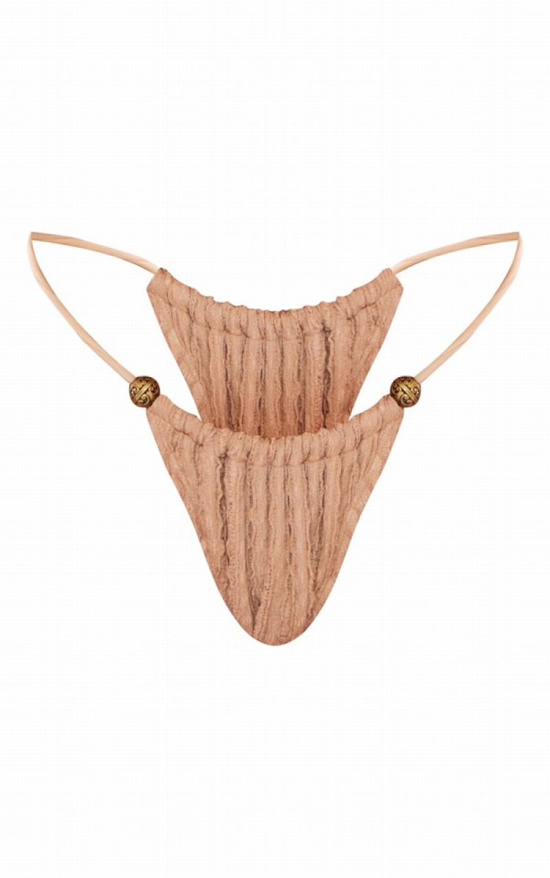 Pantaloni De Bikini Pretty Little Thing Stone TextuBeaded Detail Gri | ZEDU81579