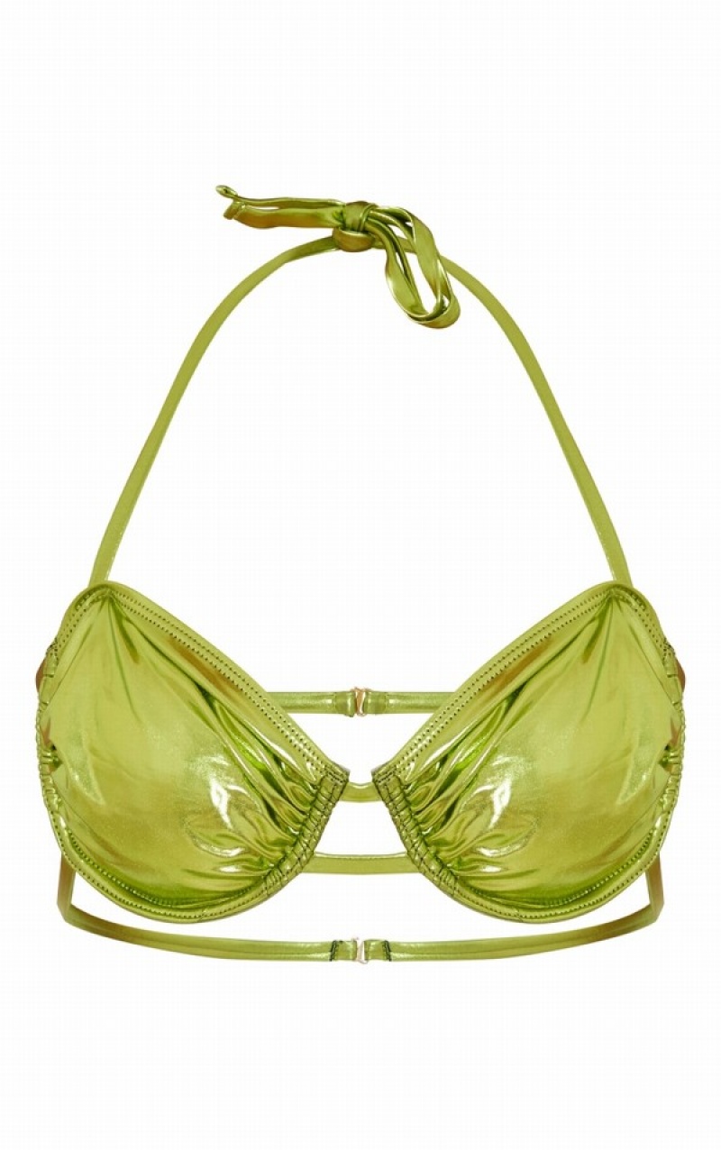 Pantaloni De Bikini Pretty Little Thing Apple Metallic Ruched Underwired Verzi | DYQF13287