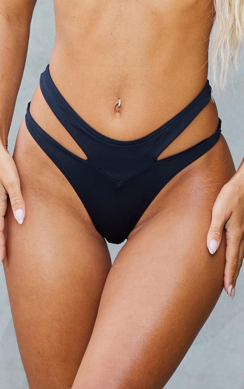 Pantaloni De Bikini Pretty Little Thing Cut Out Side High Rised Negrii | ONWR94570