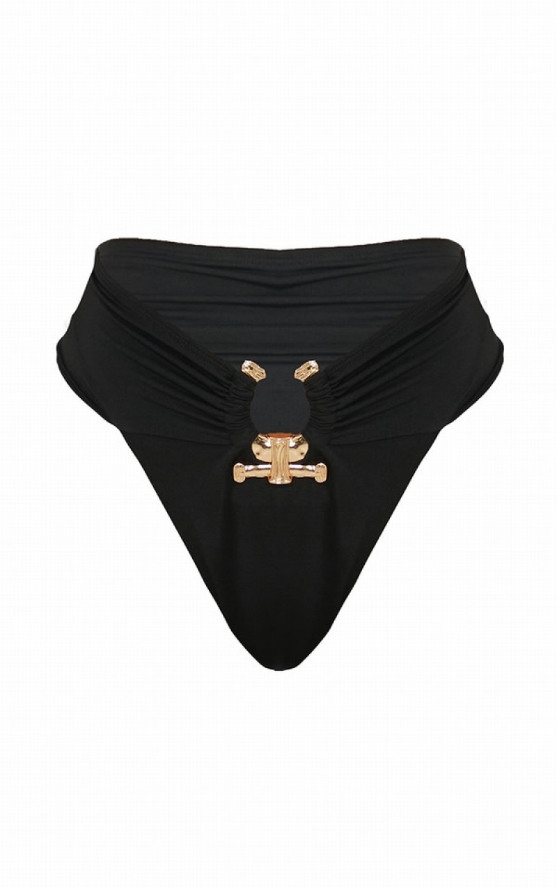 Pantaloni De Bikini Pretty Little Thing HammeTrim High Talie Negrii | NDXK39768