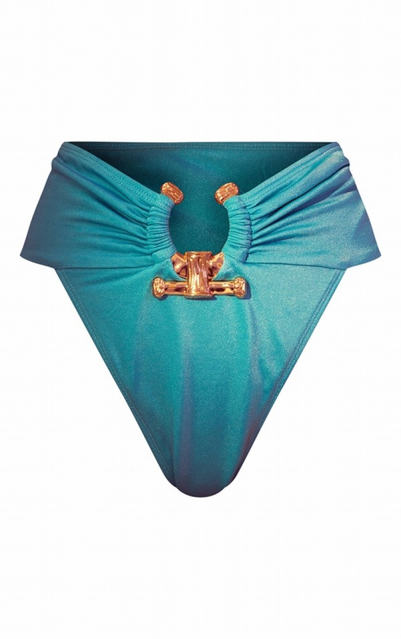 Pantaloni De Bikini Pretty Little Thing HammeTrim High Talie Albastri | PSIN92357