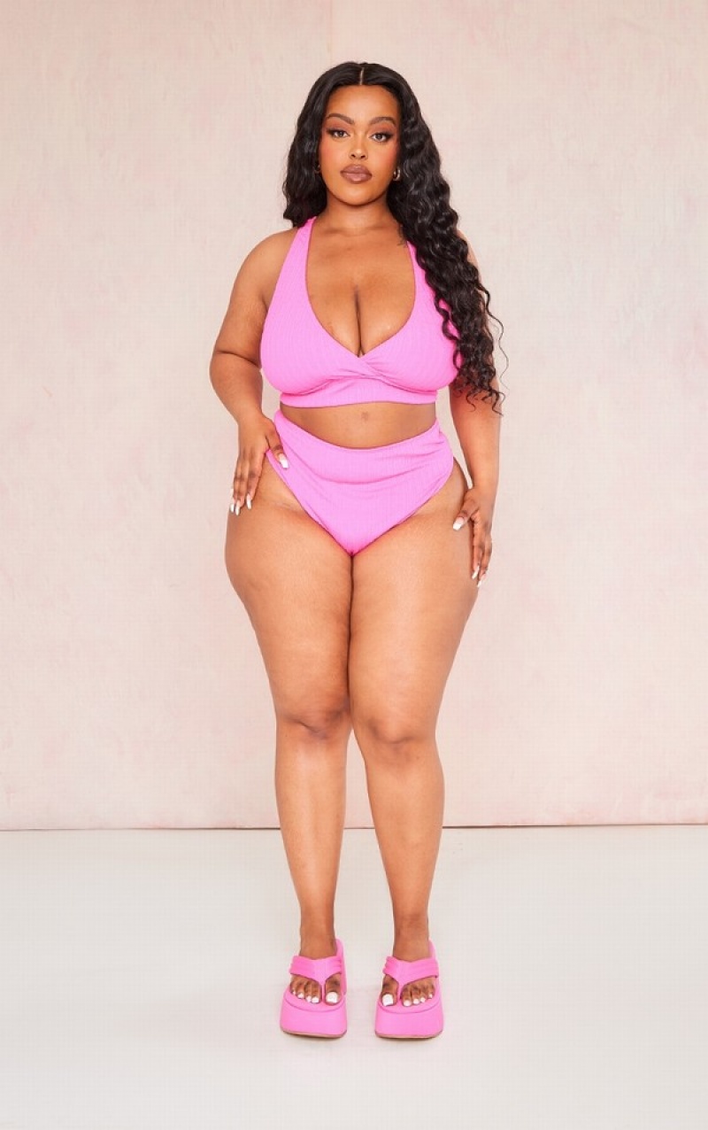 Pantaloni De Bikini Pretty Little Thing Plus Hot TextuHigh Waisted Roz | RKBO63185
