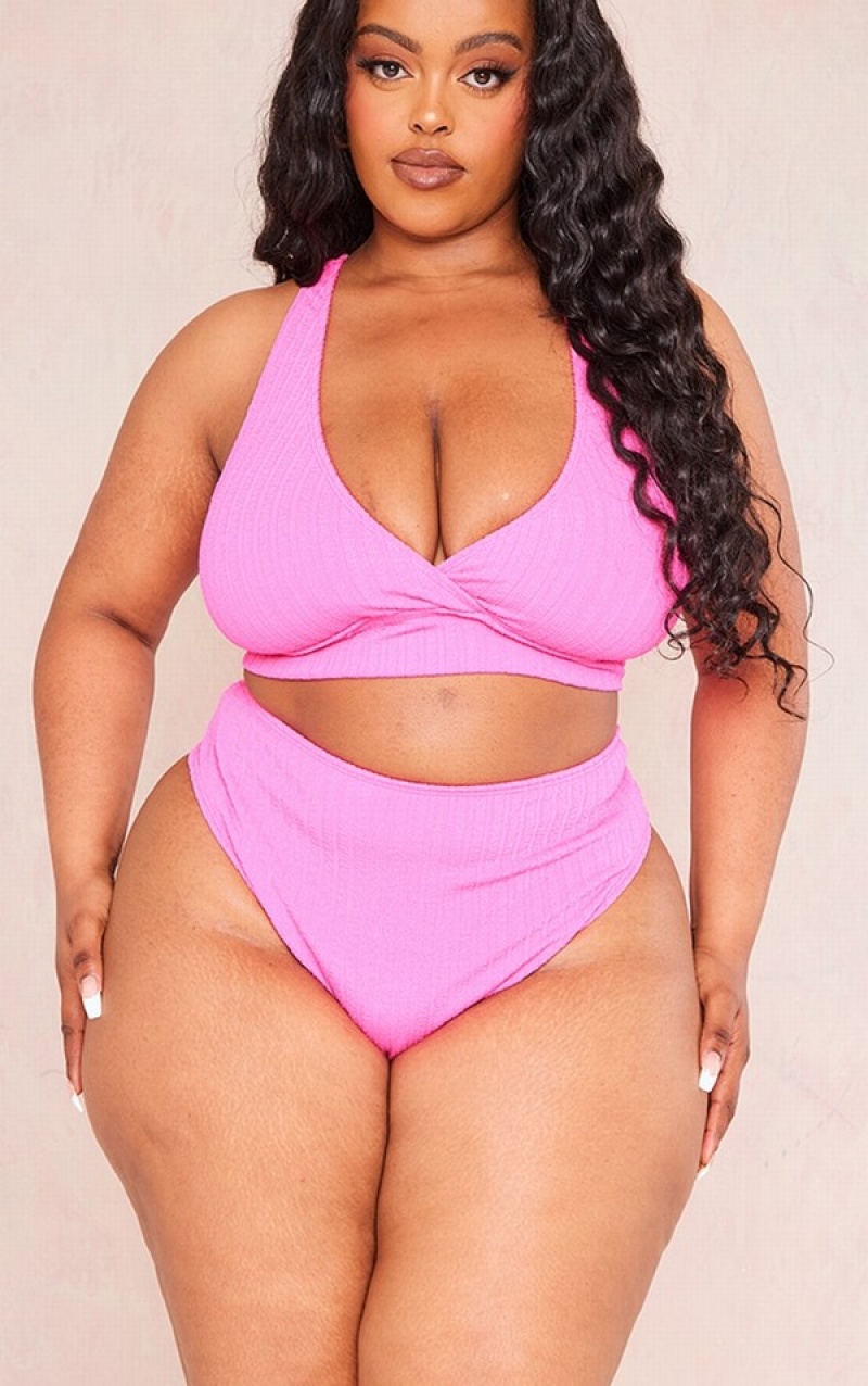 Pantaloni De Bikini Pretty Little Thing Plus Hot TextuHigh Waisted Roz | RKBO63185