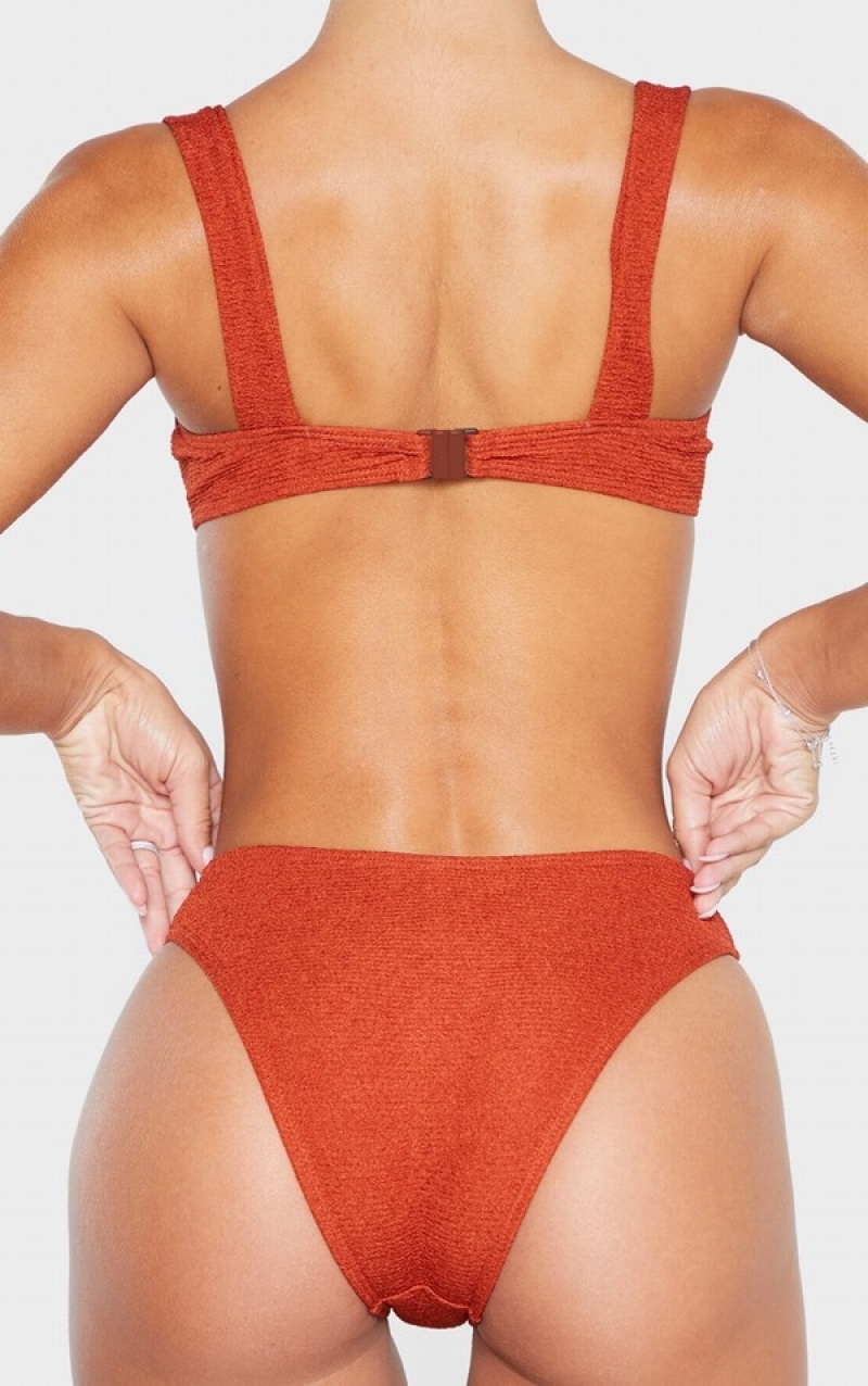 Pantaloni De Bikini Pretty Little Thing Crinkle Cheeky Bum Rosii | GBRI75946