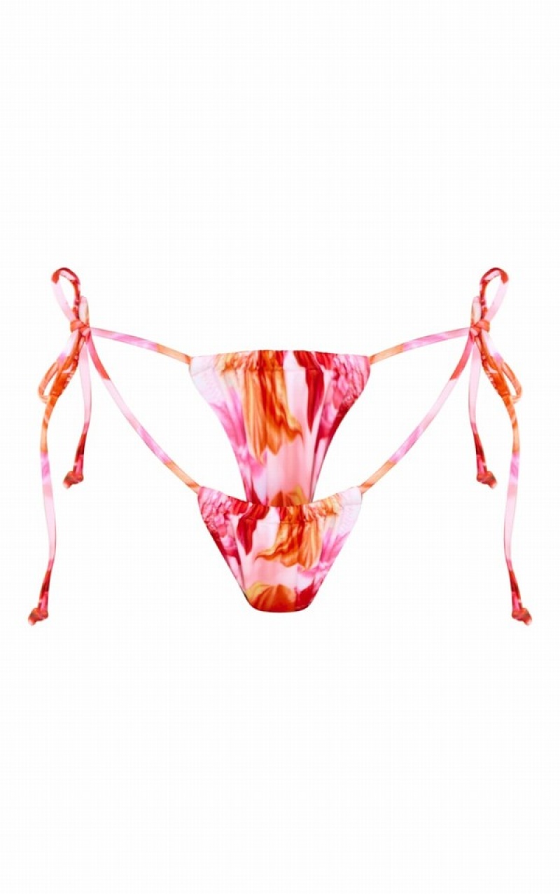 Pantaloni De Bikini Pretty Little Thing Contrast Ditsy Floral Frill Roz | GBKE49270
