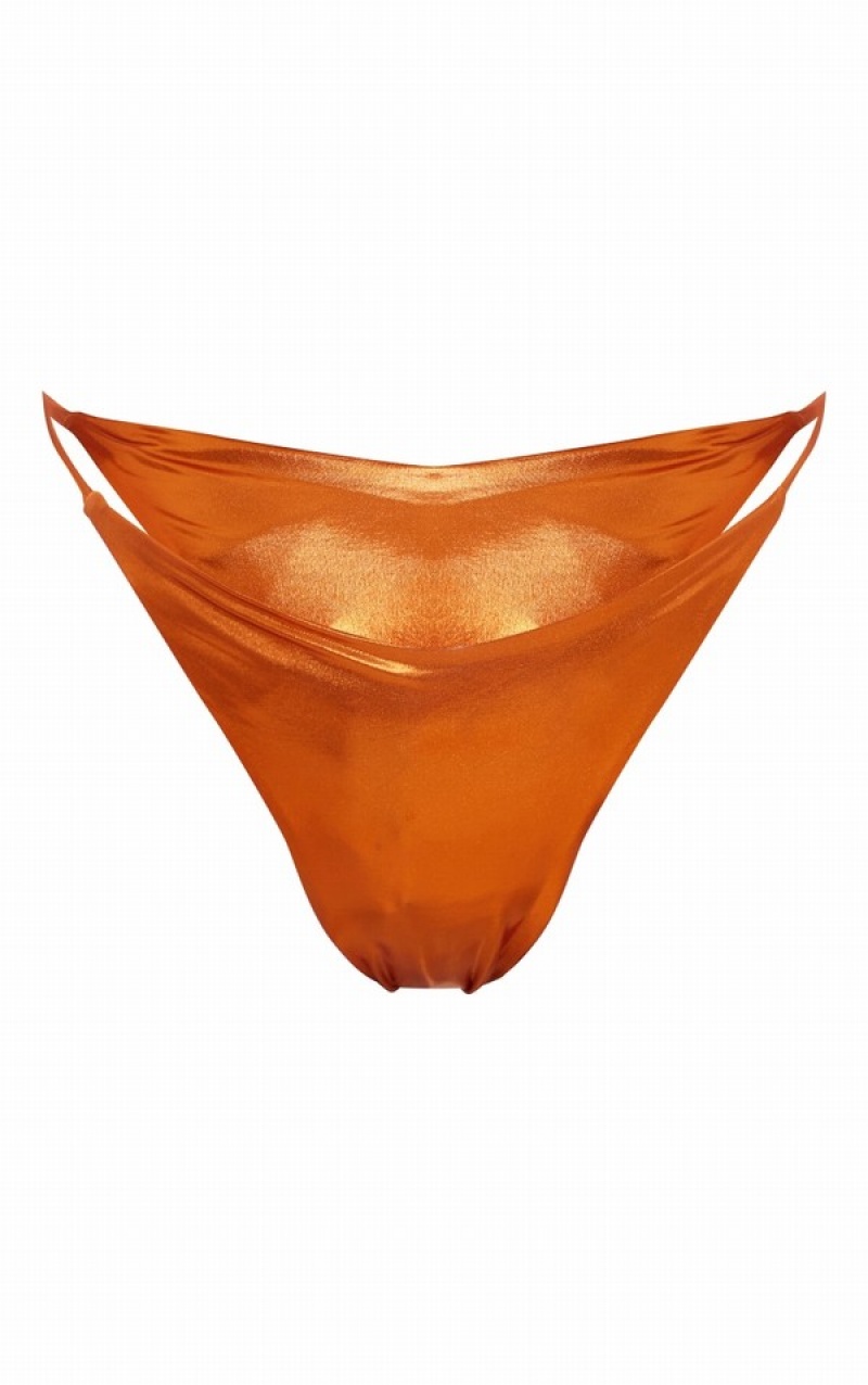 Pantaloni De Bikini Pretty Little Thing Metallic Tanga Portocalii | RBOM89072