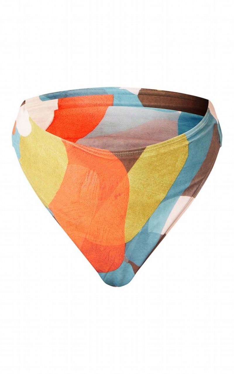 Pantaloni De Bikini Pretty Little Thing Multi Abstract Mix And Match High Talie High Leg Colorati | WJYR46529