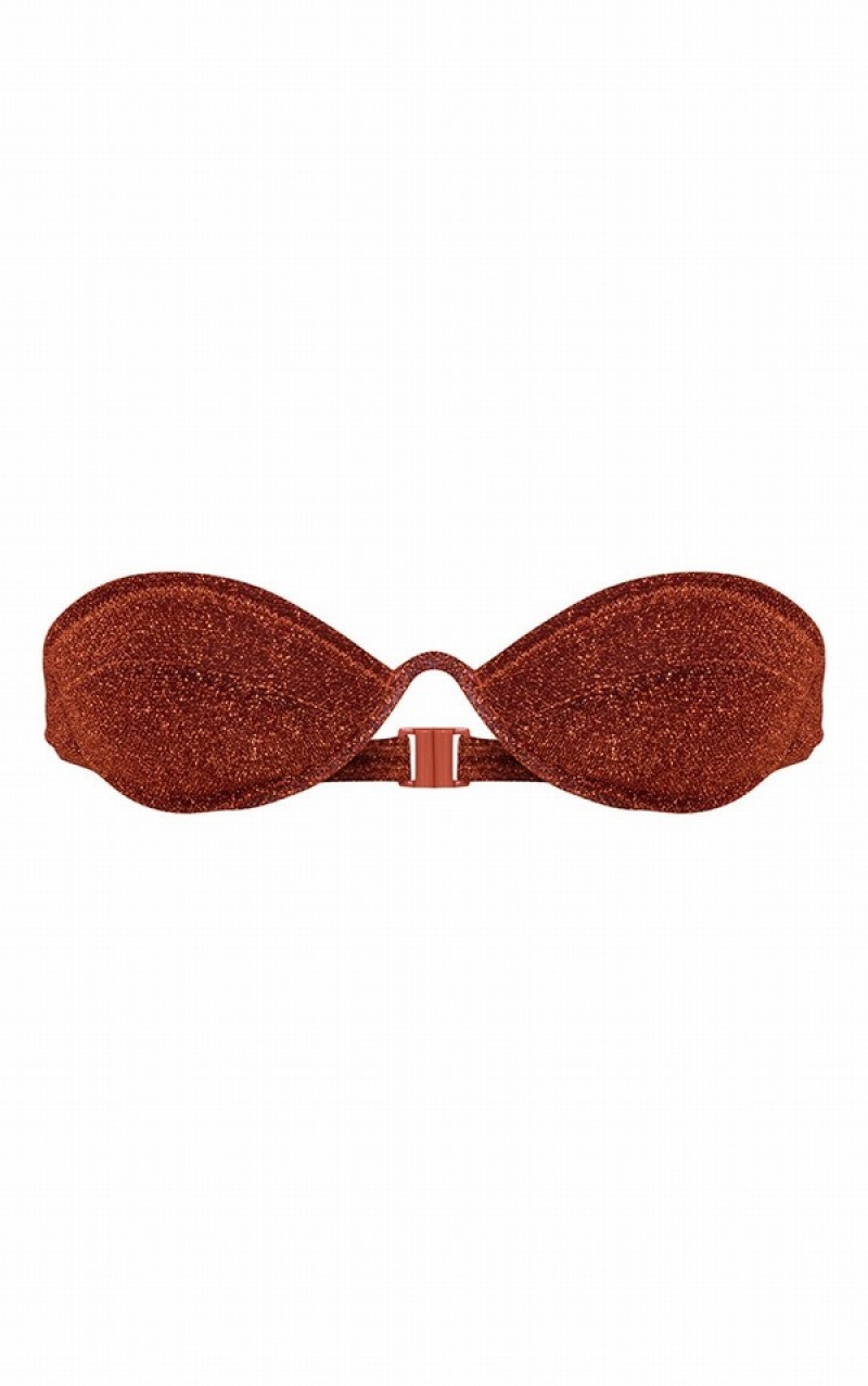 Pantaloni De Bikini Pretty Little Thing Rust Glitter High Talie High Leg Rosii | WDHE37985