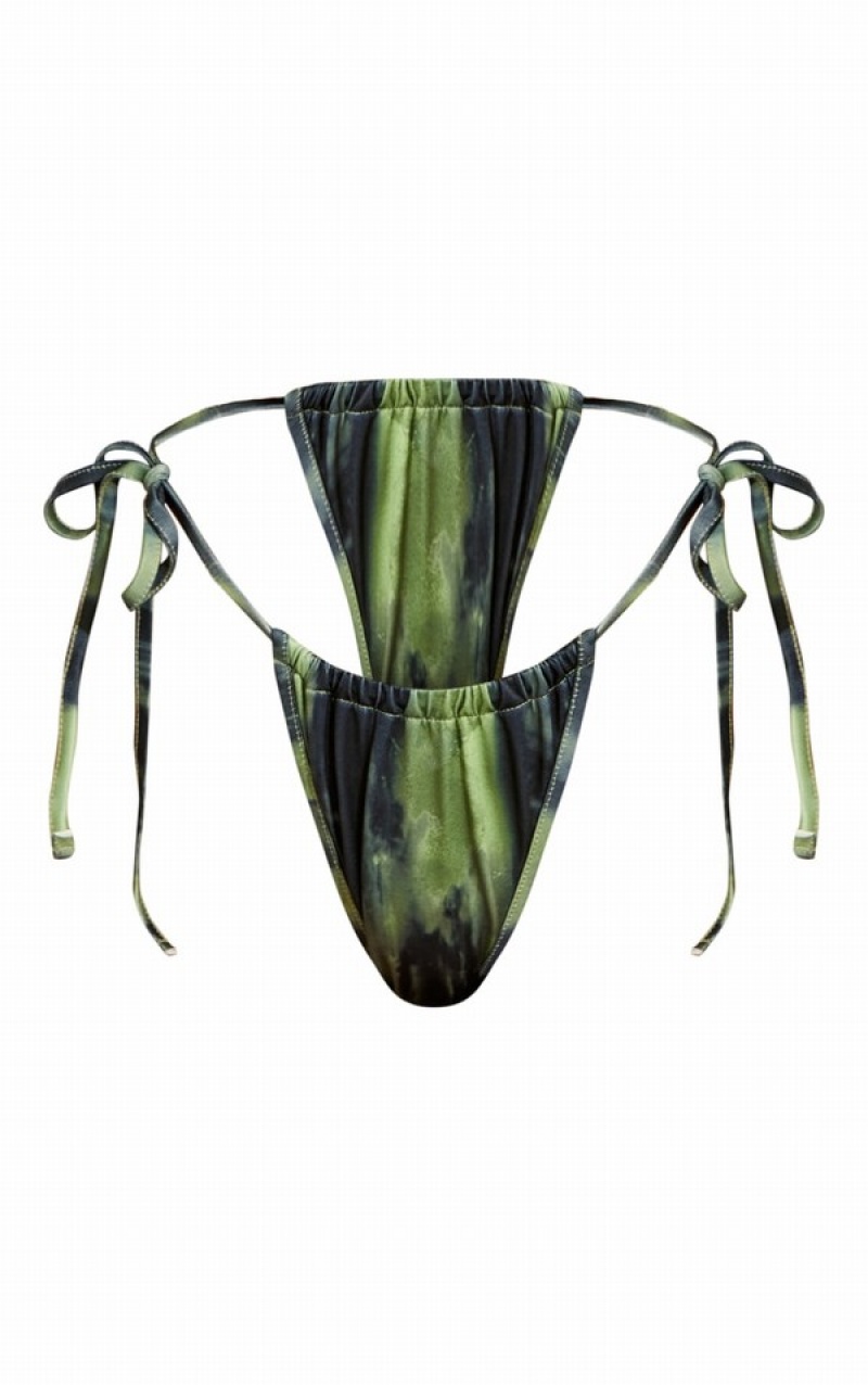 Pantaloni De Bikini Pretty Little Thing Grunge Print Tie Side Verzi | SAFQ79106
