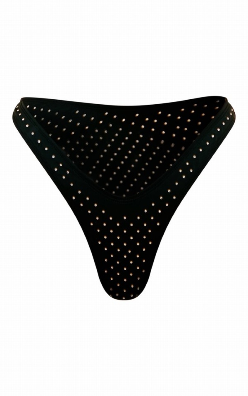 Pantaloni De Bikini Pretty Little Thing Diamante Detail Negrii | NBUK01253