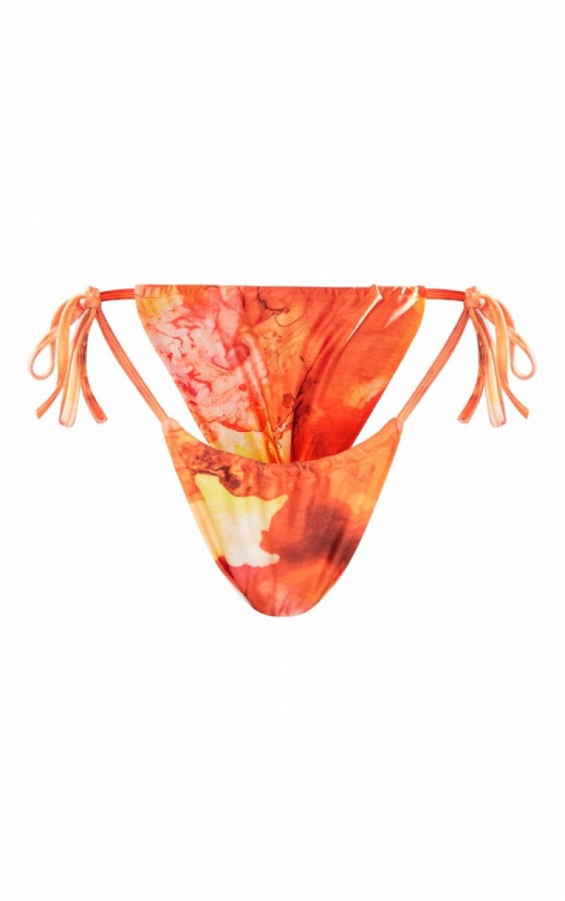 Pantaloni De Bikini Pretty Little Thing Tie Dye Tie Side Portocalii | YHEU70921