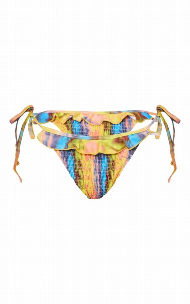 Pantaloni De Bikini Pretty Little Thing Multi BlurCrinkle Ruched Detail Tanga Colorati | LGFS95431