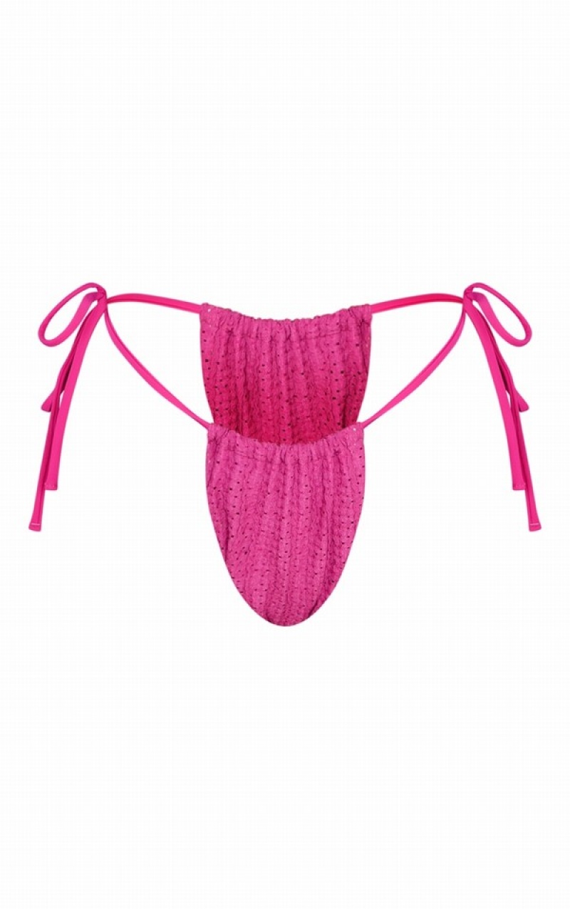 Pantaloni De Bikini Pretty Little Thing Berry TextuCrochet Tie Side Roz | NBOD75108