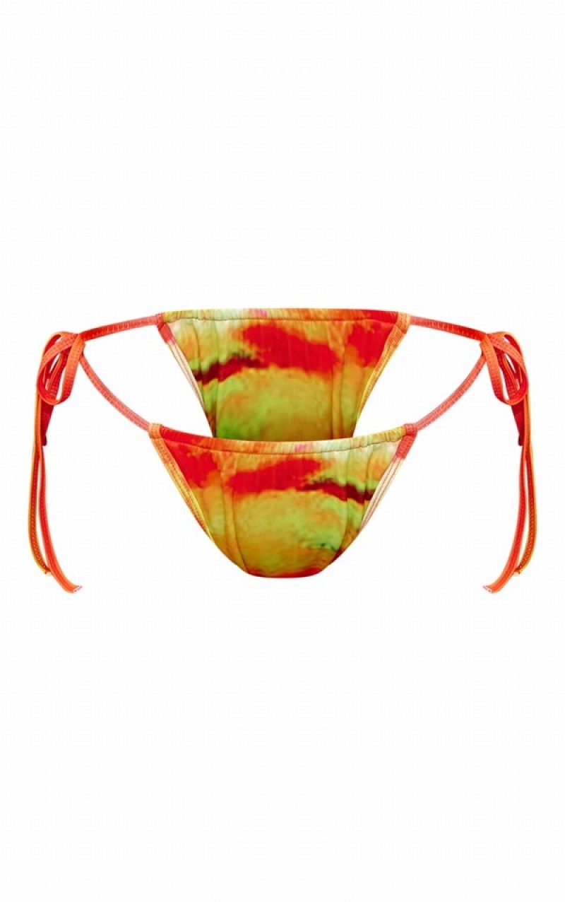 Pantaloni De Bikini Pretty Little Thing Ombre Sunset Print Tie Side Rosii | FSJP26184