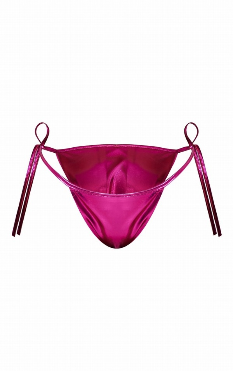 Pantaloni De Bikini Pretty Little Thing Metallic Tie Side Roz | ULMH45901