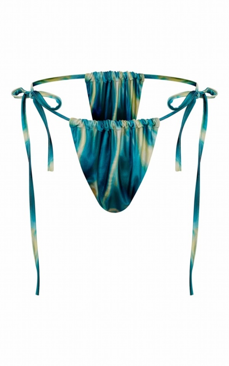 Pantaloni De Bikini Pretty Little Thing Apa Print Tie Side Albastri | IOAR86703