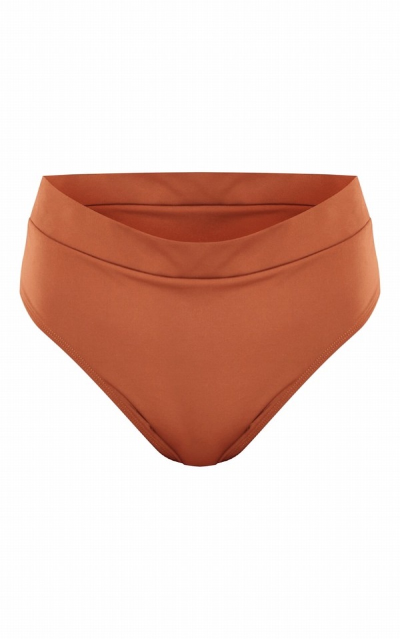 Pantaloni De Bikini Pretty Little Thing Elasticated Talie High Leg Maro | PZVB69021