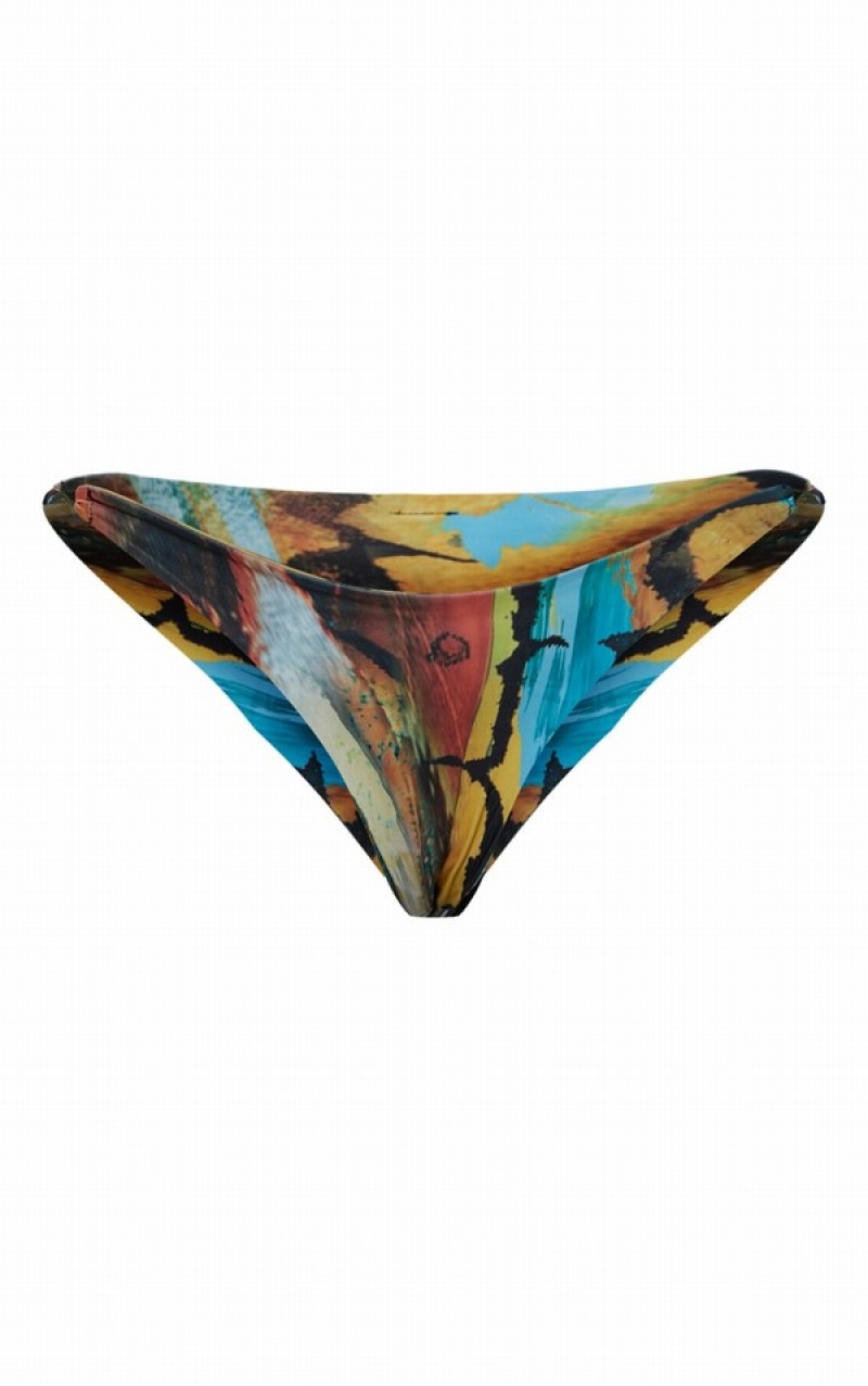Pantaloni De Bikini Pretty Little Thing Butterfly Printzilian String Side Albastri | BZVF98032