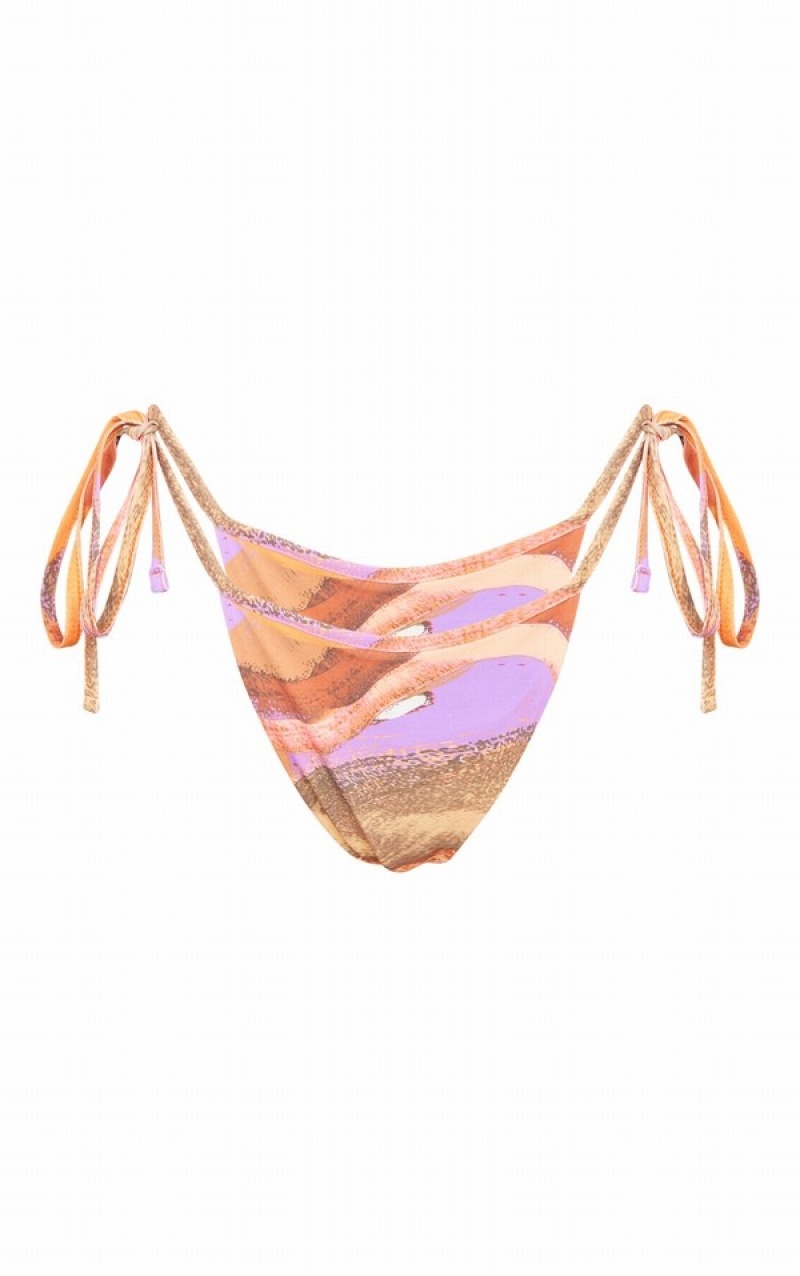 Pantaloni De Bikini Pretty Little Thing Paint Swirl Print Tie Side Maro | KLWY29506