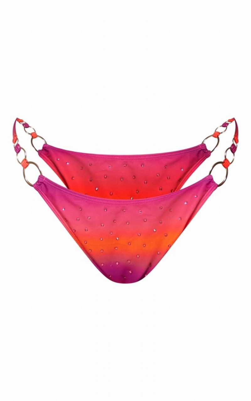 Pantaloni De Bikini Pretty Little Thing Plus Ombre Diamante O Tie Side Violet | LQNB16794