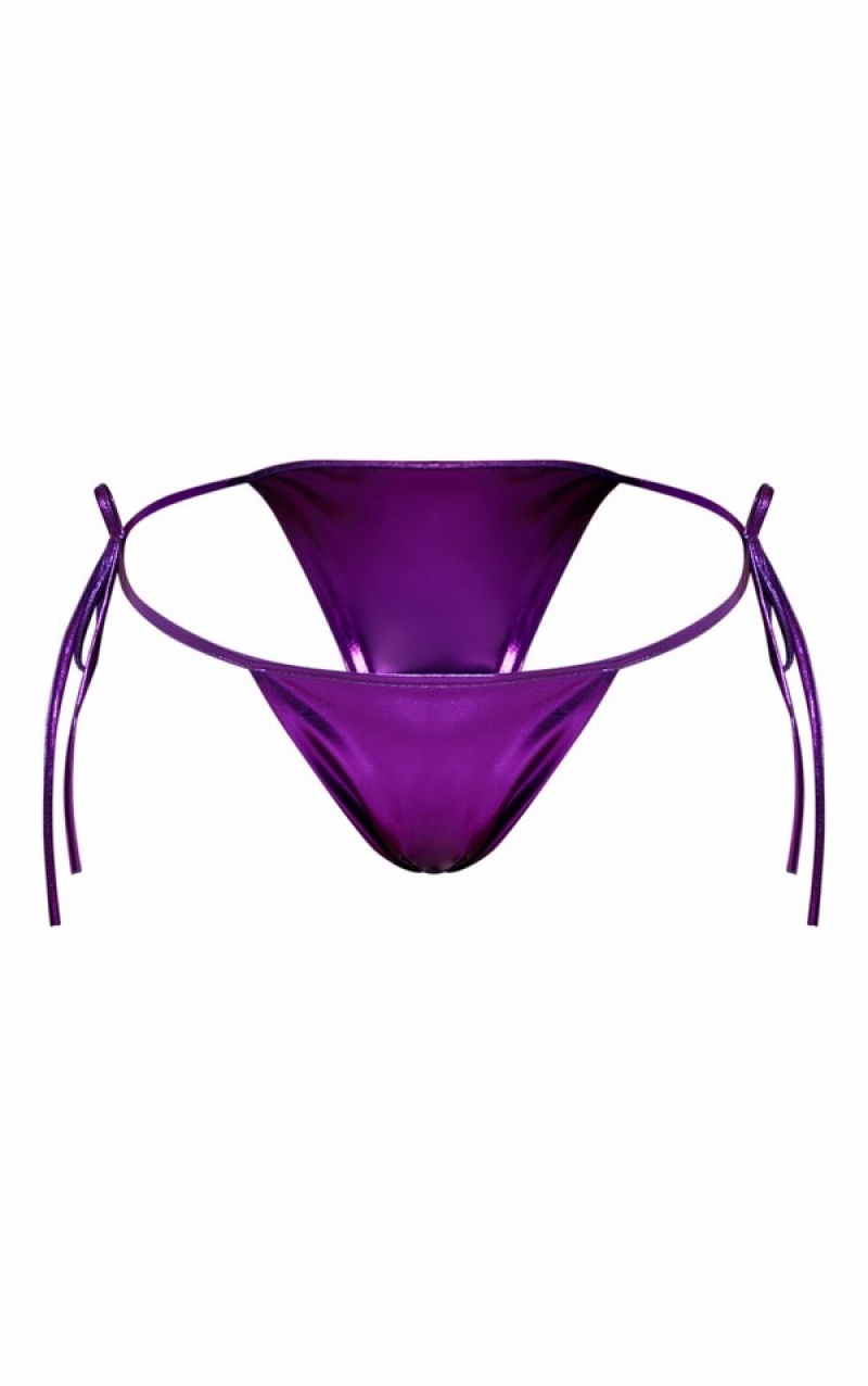 Pantaloni De Bikini Pretty Little Thing Metallic Tie Side Violet | VUXF18596