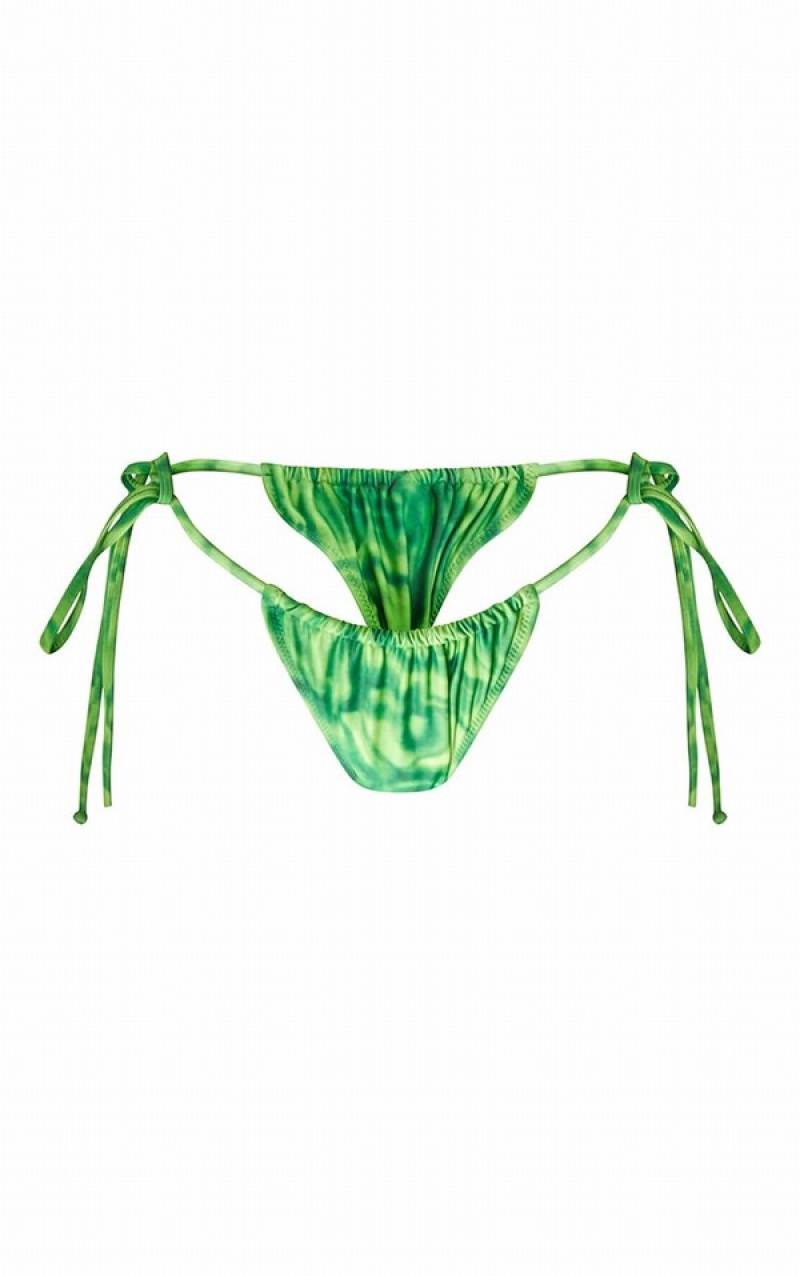 Pantaloni De Bikini Pretty Little Thing Abstract Print Adjustable String Tie Verzi Inchis | NCGH97480