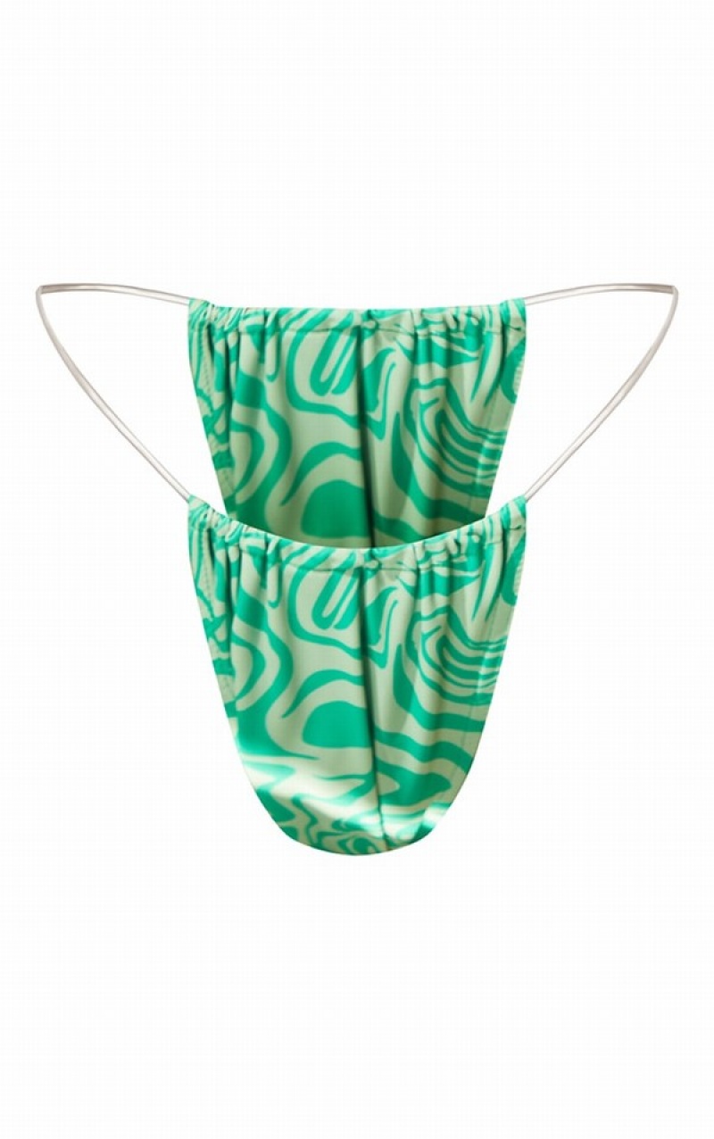 Pantaloni De Bikini Pretty Little Thing Swirl Print Tanga Verzi | KEGN94601