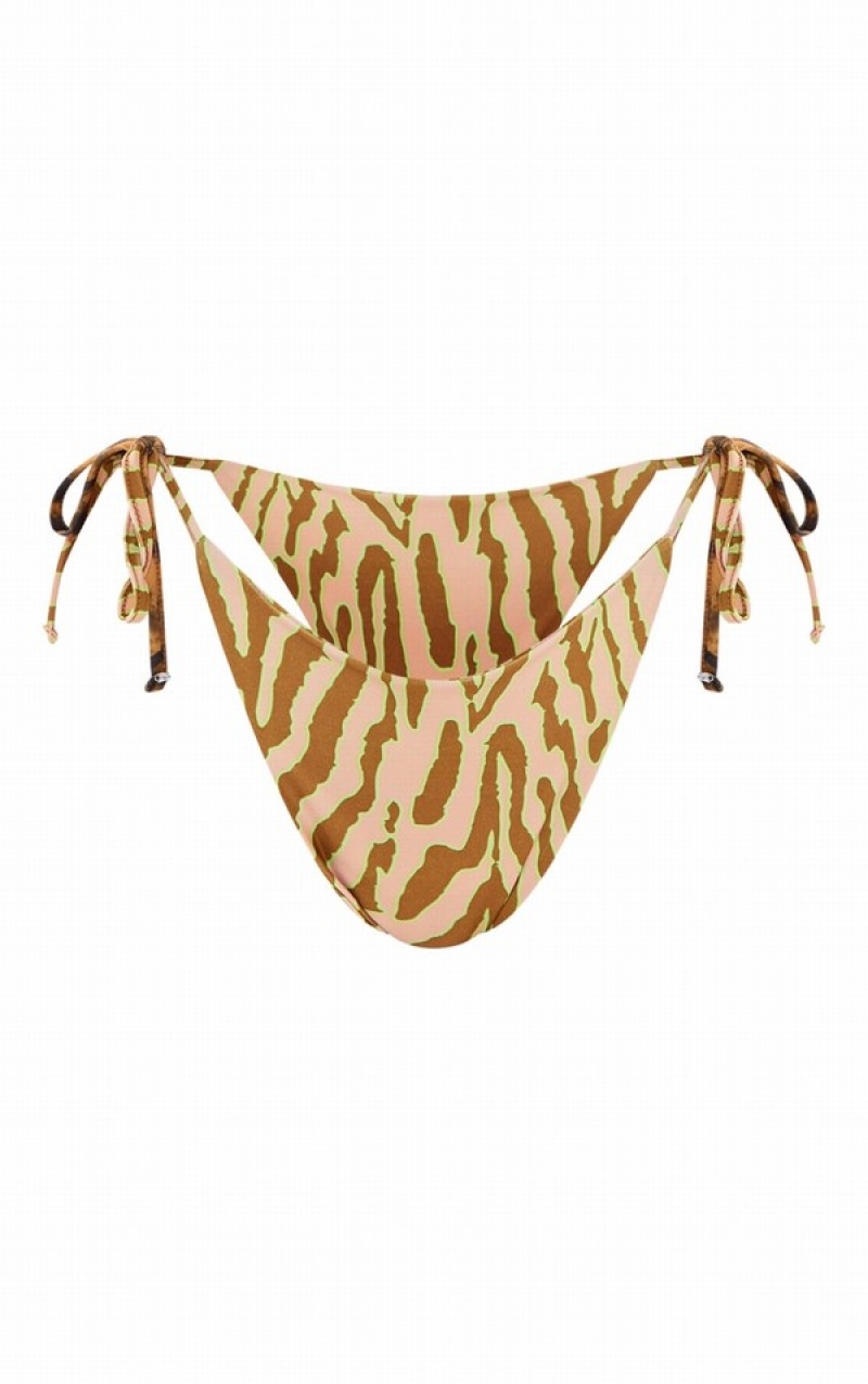 Pantaloni De Bikini Pretty Little Thing Contrast Print Tie Side Maro | XESV83524