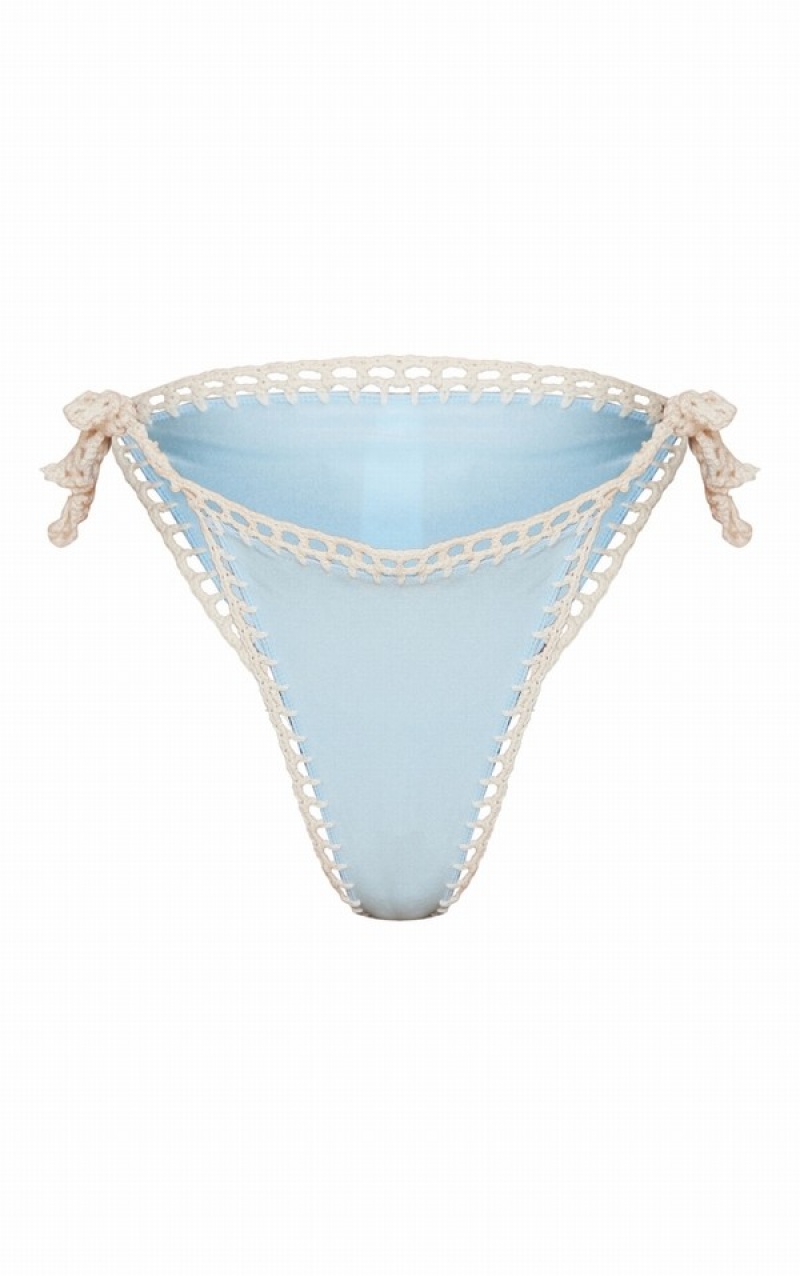 Pantaloni De Bikini Pretty Little Thing Baby Contrast Crochet Tie Side Albastri | NSJC86271
