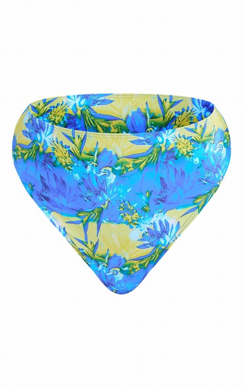 Pantaloni De Bikini Pretty Little Thing BlurLeaf Print High Waisted High Leg Verzi | YREH42859