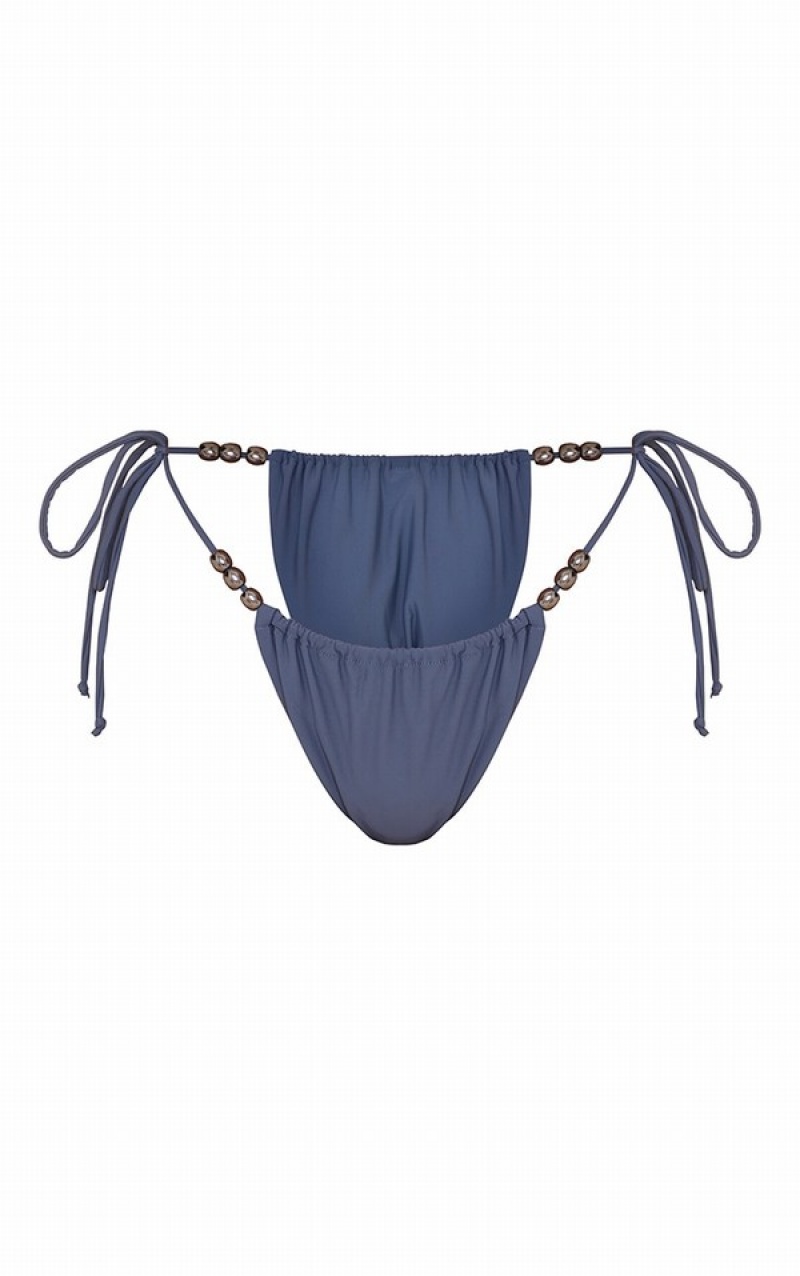 Pantaloni De Bikini Pretty Little Thing Charcoal Tie Side Ruched Tanga Gri | JCHG28974
