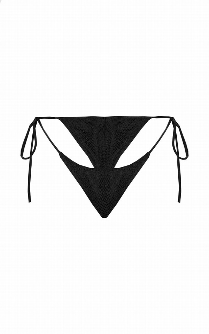 Pantaloni De Bikini Pretty Little Thing Crochet Tie Side Negrii | XCFJ17328