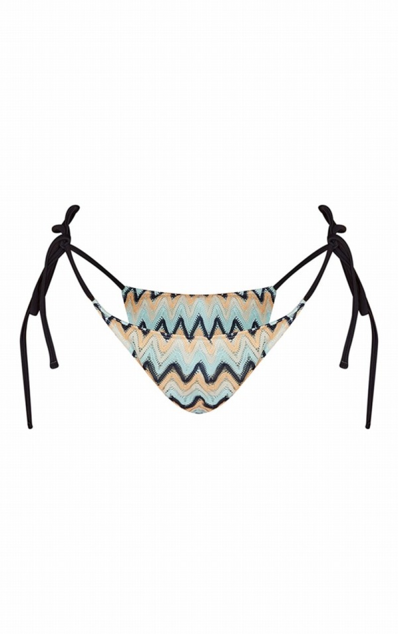 Pantaloni De Bikini Pretty Little Thing Crochet Contrast Curea Tie Side Albastri | KPHT19248