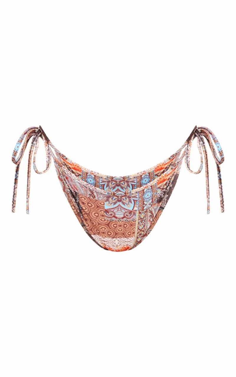Pantaloni De Bikini Pretty Little Thing Paisley Print Tie Side Bej | KICV45972