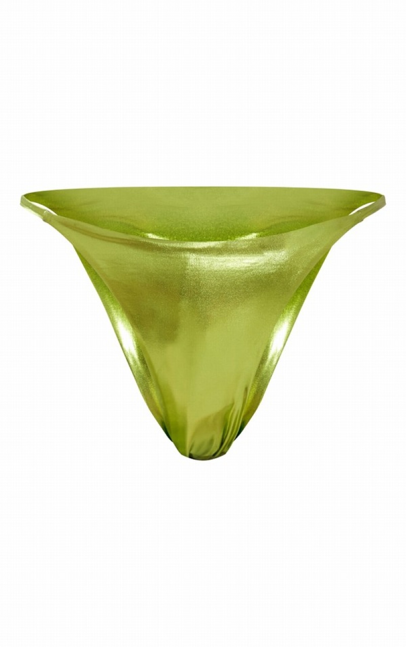 Pantaloni De Bikini Pretty Little Thing Apple Metallic Tanga Verzi | INTY59743