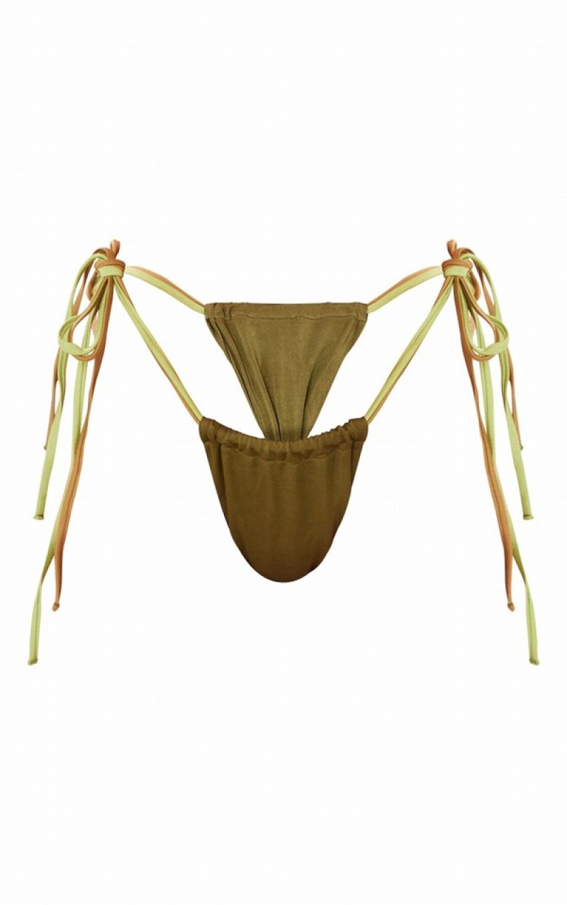 Pantaloni De Bikini Pretty Little Thing Contrast Ruched Tanga Verzi | PNGY28096