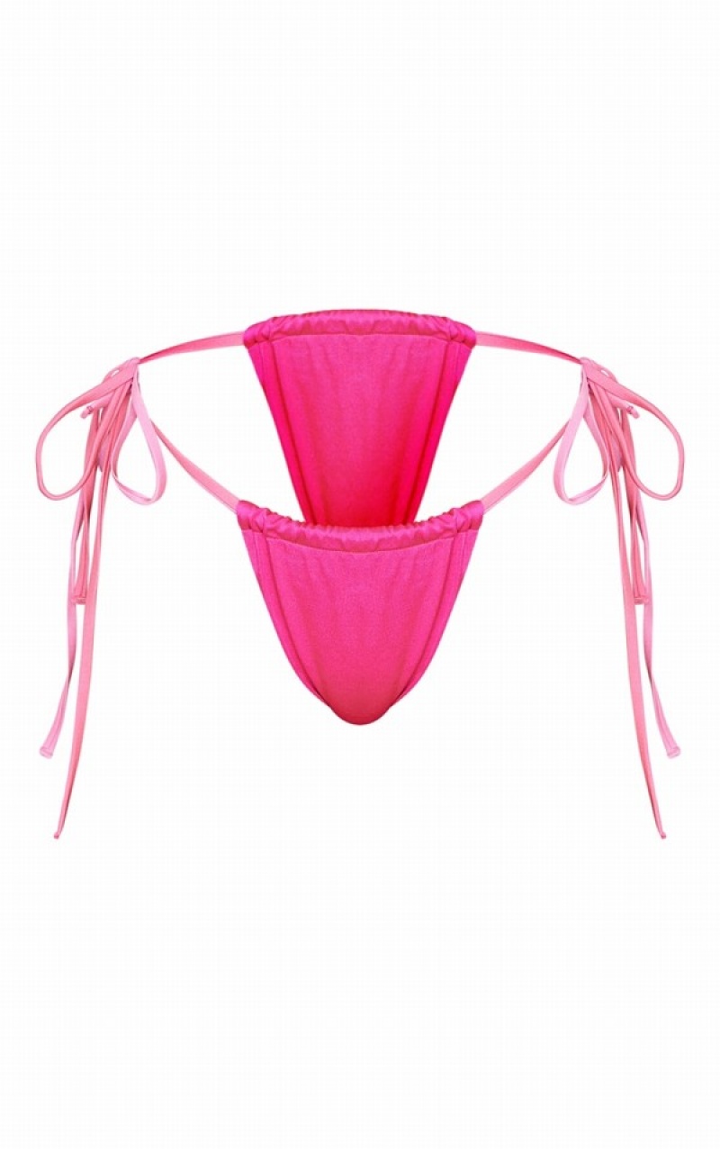 Pantaloni De Bikini Pretty Little Thing Contrast Ruched Tanga Roz | HYOK63295