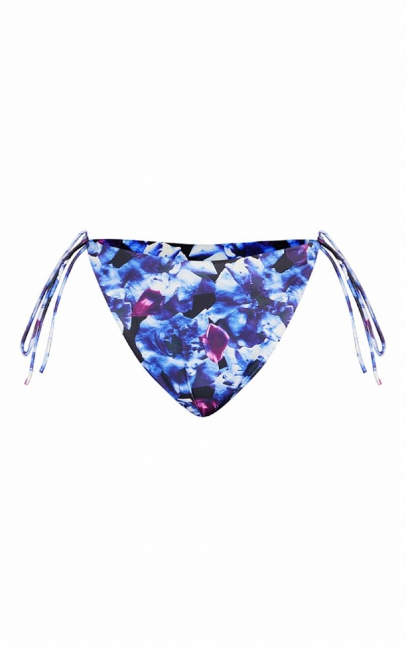 Pantaloni De Bikini Pretty Little Thing Plus Floral Tie Side High Talie Albastri | MUXE53961