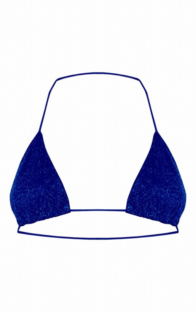 Pantaloni De Bikini Pretty Little Thing Cobalt Triangle Glitter Albastri Inchis | TESC16503